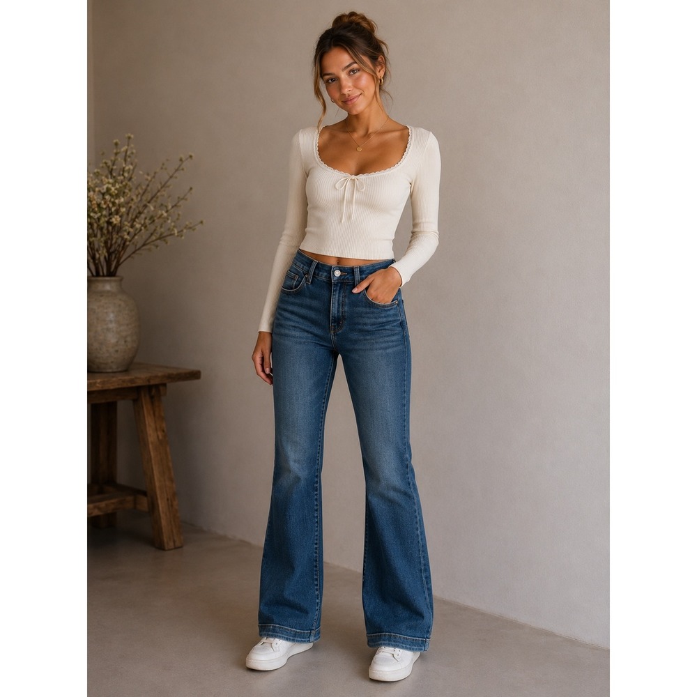 Kancan High Waisted Flare Denim Jeans Preppy Streetwear Minimalist Normcore Chic